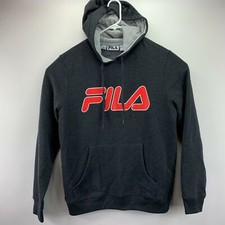Fila Mens Logo Pullover Training Hoodie Charcoal Gray S
