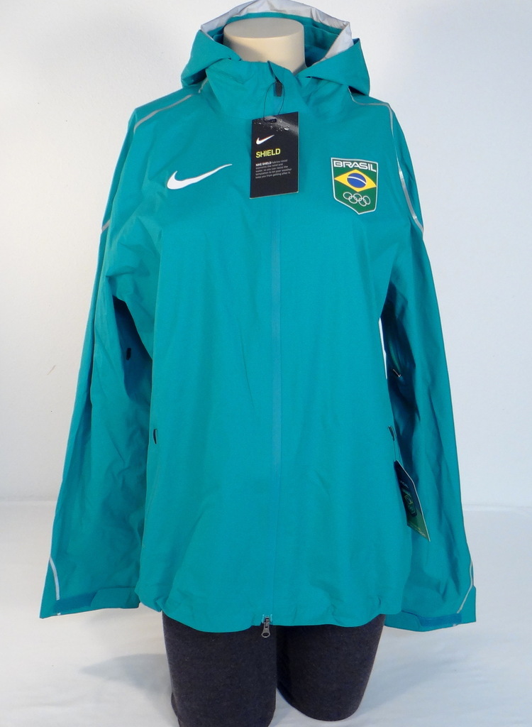 Nike Shield Team Brazil Teal Zip Front Hooded Running Jacket