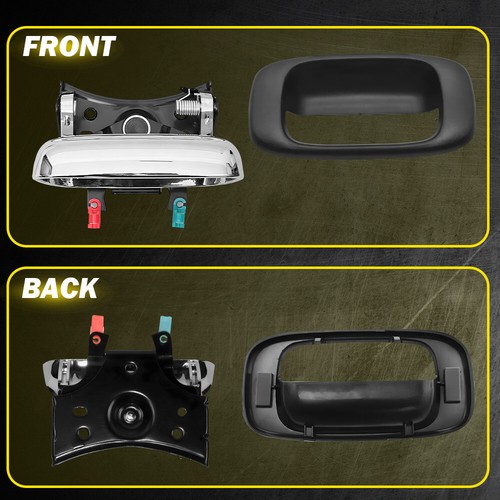 Chrome Black Tailgate Handle With Bezel Set For 99-07 Silverado Sierra GM1915105 - Picture 5 of 10