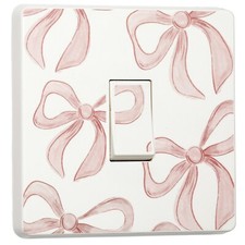 Pack of 2 Pink Bow, Fun Print Single or Double Light Switch Sticker Vinyl Cover
