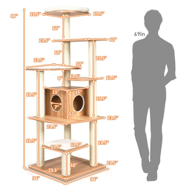 Wood Multi-layer Platform Cat Tree With Scratch Resistant Rope for 