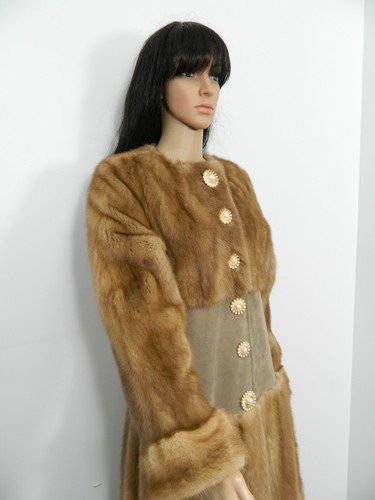 DESIGNER MINK FUR COAT DRESS SUEDE TRIM LENGTH 59' Sz.M Нoрка-Nerz-Visone-貂皮-ミンク - Picture 7 of 9