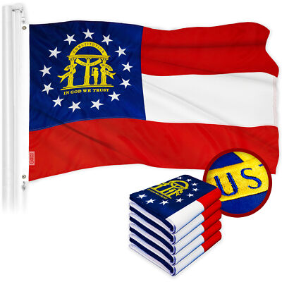 G128 5 Pack: Georgia GA State Flag 4x6 Ft Embroidered 300D Polyester