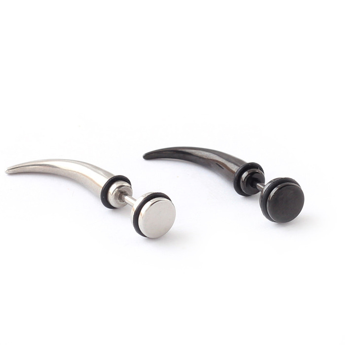 2 Pcs Punk Stainless Steel Ear Stud Earrings Horn Style