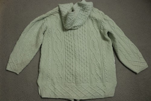 Aran Crafts Hand Knit Sweater Womens XS Green Full Zip Pockets Merino Wool - Picture 8 of 11