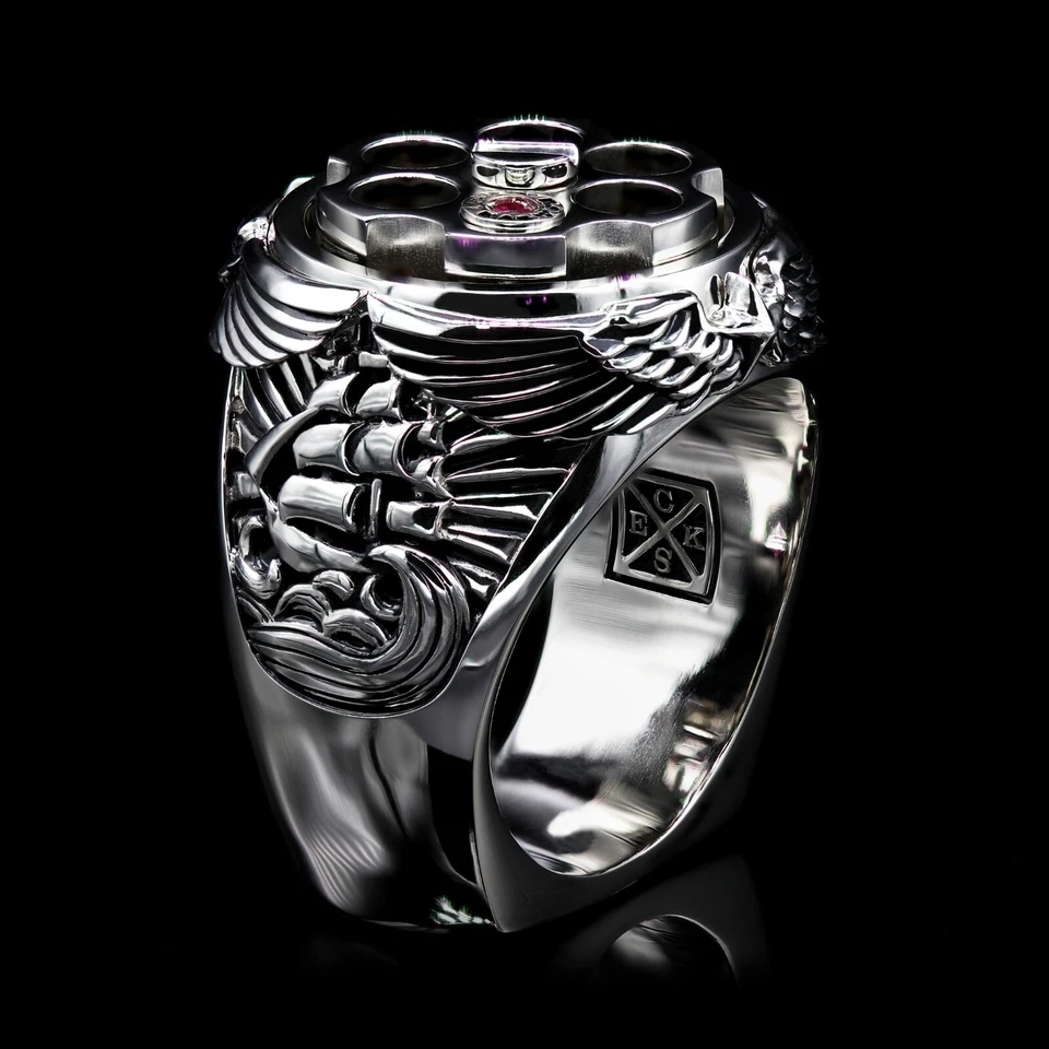 Sterling Silver 925 Ring Gun Revolver,  Last Shot Revolver Eagle For Men. - Image 2 of 4