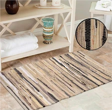 Ramanta Home Hand Woven 100% Cotton Chindi Rag Rug 2'X3' - Linen, Recycled Rever