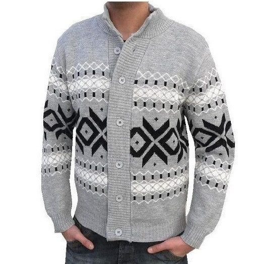 Herren Nordic Strickjacke Gestrickt Geknöpft Winter Pullover