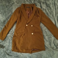 Brown Prettylittlething Blazer With White Pearl Colour Buttons