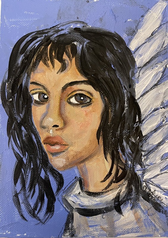 Original Acrylic Outsider Art 5x7 painting “She Flew With Angels”