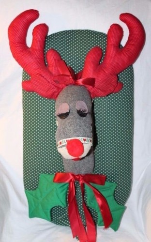 Christmas Holiday Handmade Decorative Reindeer w/ Bow Plaque Wall Hanging Decor - 第 3/10 張圖片