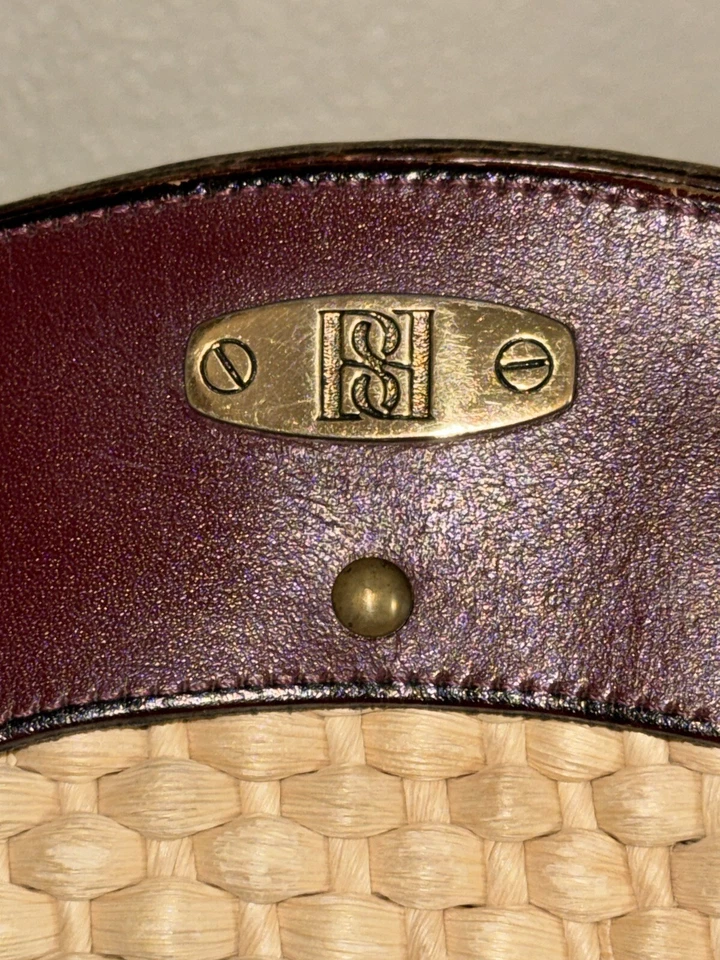 De colección Años 50 60 MCM Tejido Yute Paja Cuero Correa Cartera Bolso Cottagecore Boho Foto 2 de 4