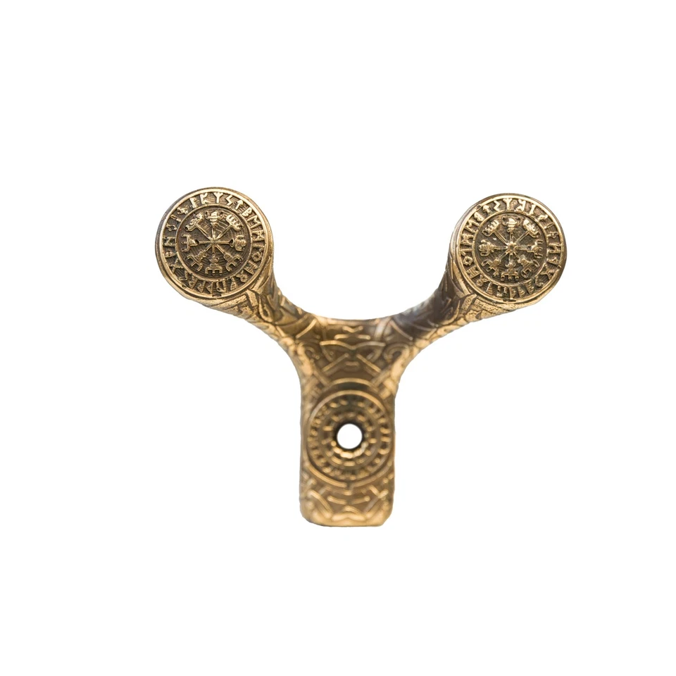 Gancho doble latón "Vegvisir" para ropa, toallas, sombreros, estilo escandinavo Foto 2 de 4