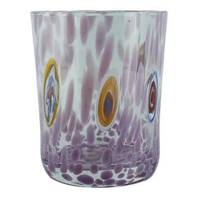 Murano Glass Drinking Art Glass Tumbler Pink Purple Multi Millefiori