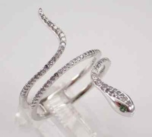 Authentic 1.00Ct 14K White Gold Plated Round Cut Moissanite Serpent Animal Engagement Ring