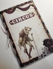 Junk Journal Blank Booklet "VICTORIAN CIRCUS" Clowns LG 8.5"x5.5" 40PGS 