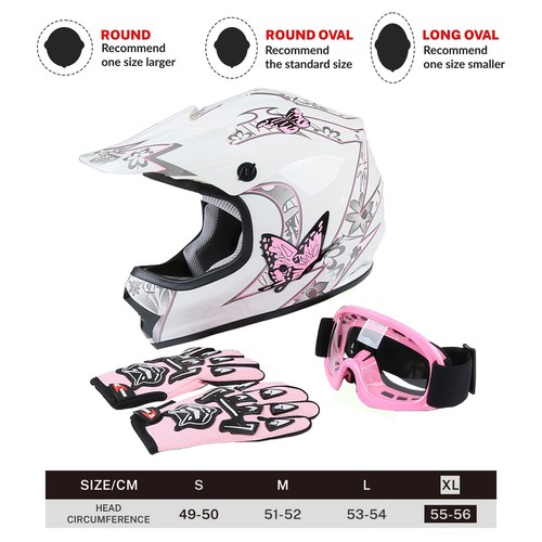 Youth Pink Butterfly Dirt Bike ATV MX Helmet w/Motocross Goggles+gloves S M L XL - Picture 19 of 19
