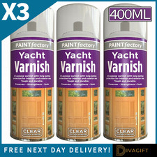 3 x YACHT VARNISH CLEAR GLOSS SPRAY PAINT 400ML AEROSOL FOR LACQUER WOOD METAL
