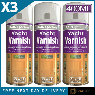 3 x YACHTLACK KLAR GLANZ SPRÜHLACK 400ML AEROSOL FÜR LACK HOLZ METALL
