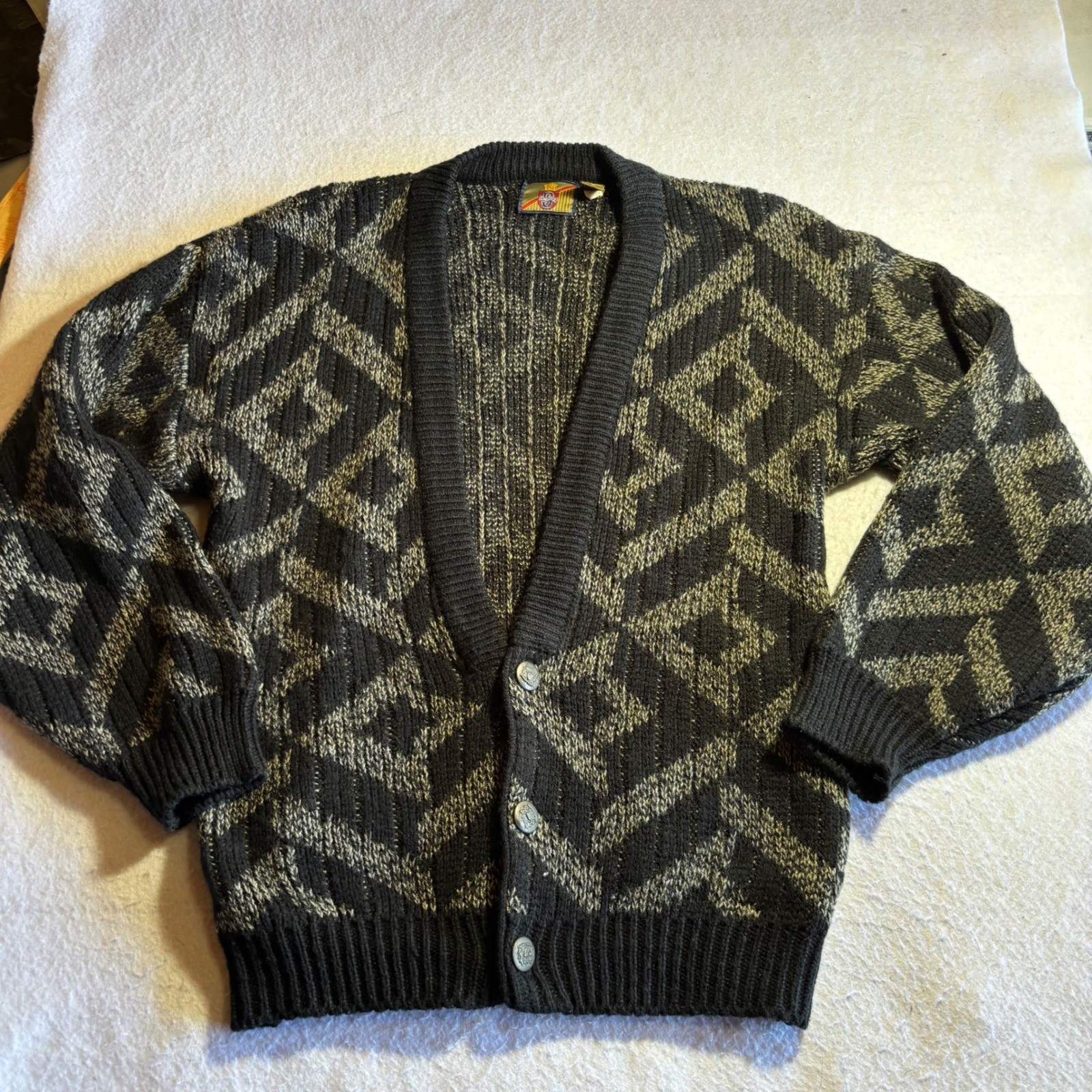 Mens Geometric Pattern Button Front Cardigan Swea… - image 1
