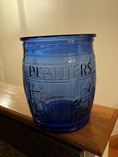 Planters Peanuts Cobalt Blue Glass Barrel Jar...