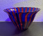 Vintage Murano Glass Bowl Vase A Canne Red & Blue Striped