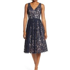 Eliza J Navy Blue Floral Lace A-Line Cocktail Dress Size 14 EJ9M0050