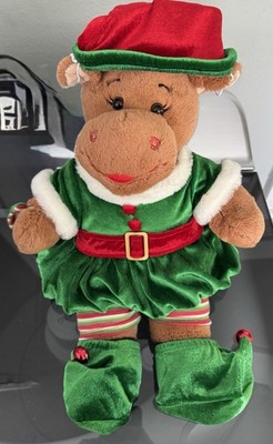 Christmas Hippo Plush Toy   Holiday Elf Outfit