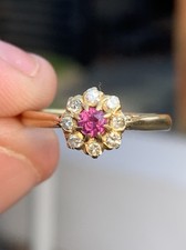 18Ct Gold Diamond And Ruby Antique Cluster Ring 