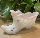 Lovely Fenton Hand Painted Roses by Artist C Brightbill, Satin Glass Shoe 4.50"L