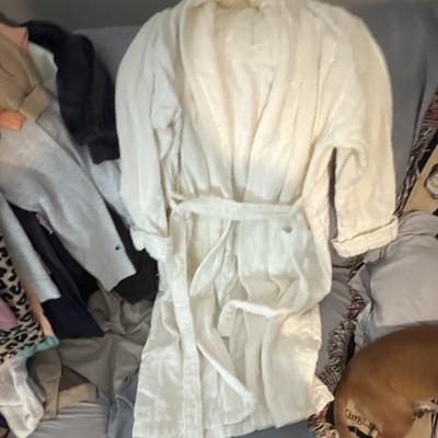 delicates SPA Women's White Terry Robe, Belted Tie, Collared, Size M