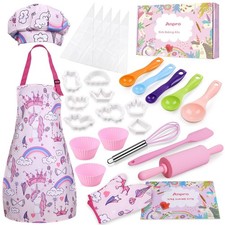 Anpro Complete Kids Cooking and Baking Set - 27 Pcs Includes Aprons for Girls...