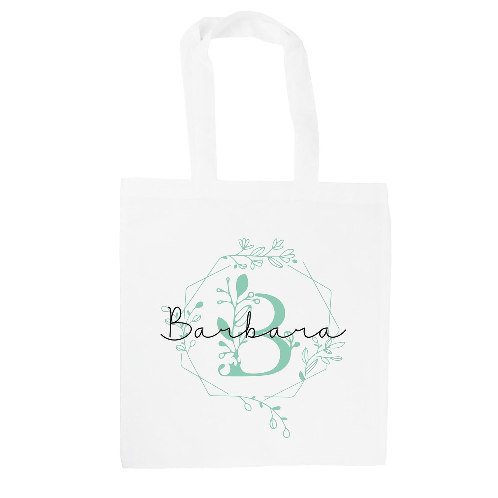 Personalised Floral Letter B Tote Bag - Green Flowers Custom Name Gift