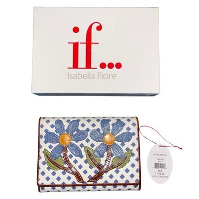 Isabella Fiore Blue Floral Appliqué Wallet with Yellow Centers