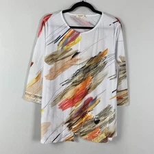 Jess & Jane Tunic Size Medium Abstract Art to Wear Size M 3/4 Sleeves Stretch