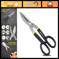 Heavy Duty 12" Tin Snips - Flat Blade Metal Cutters, Straight Shears, Rubber Gri
