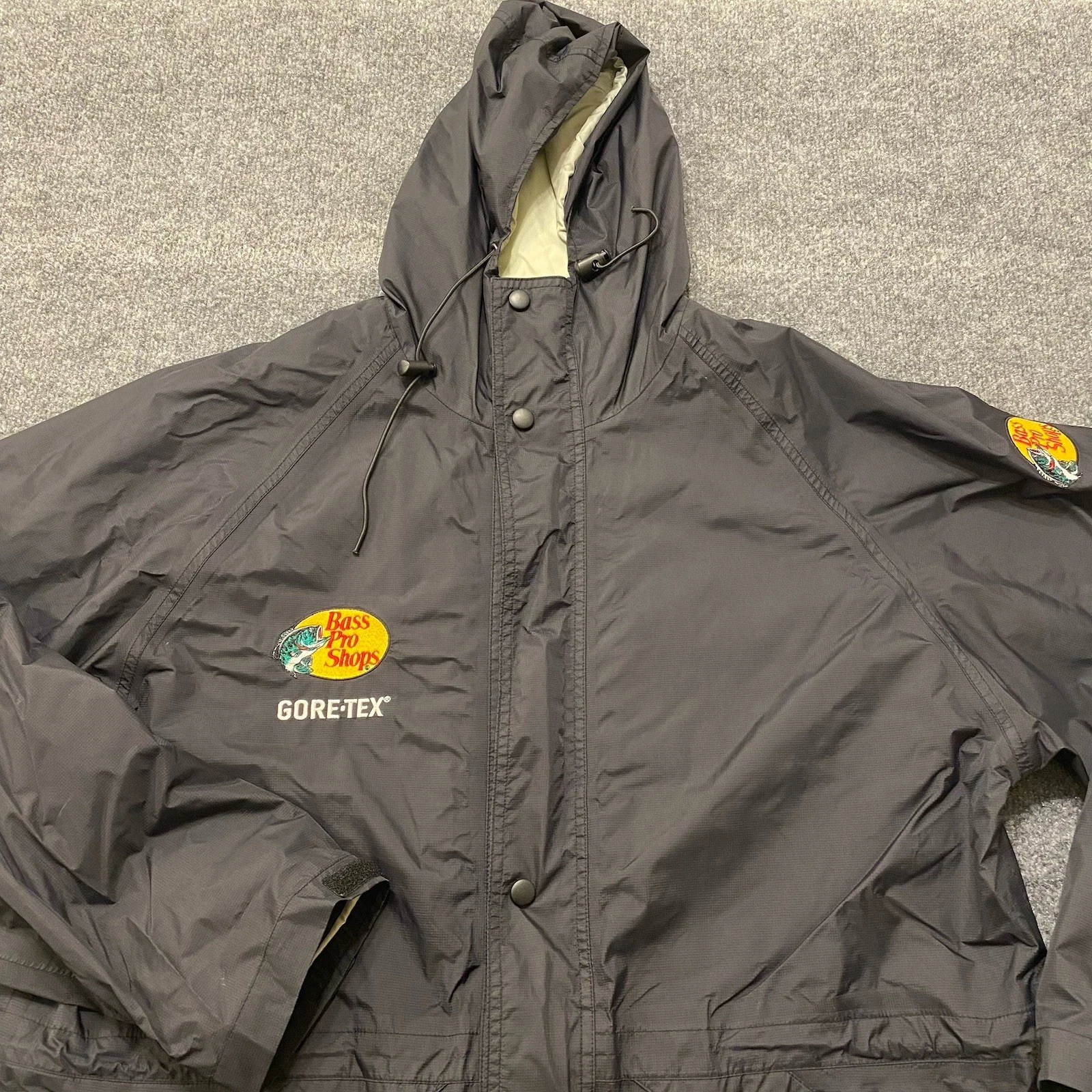 Vintage Y2K Bass Pro Shops Gore Tex Rain Fishing Jacket Mens Large Embroidered
