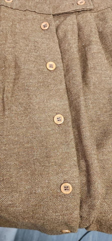 VINTAGE 70s Wool Blend Brown Tweed Button Front A-Line Midi Skirt Size 8 - Image 3 of 4