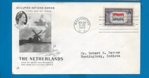 Scott 913 Netherlands - Overrun Nation Aug 24, 1943 Artcraft  FDC BOXD