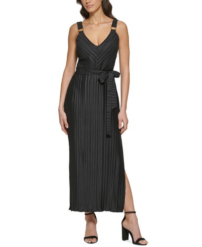 Guess Women's Pleated Belted Maxi Dress (Black, 10)