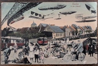 AK Sandau in der Zukunft Havelberg Schönhausen Mühlenholz Zeppelin Bahn Rar