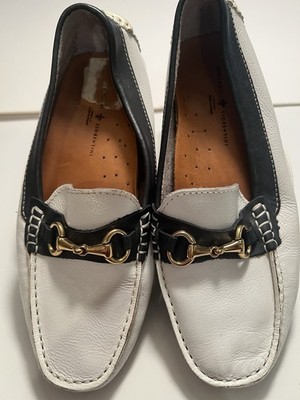 Mercanti Fiorentini Women s White/Navy Driving Loafers 7.5 B Brazil Light Wear