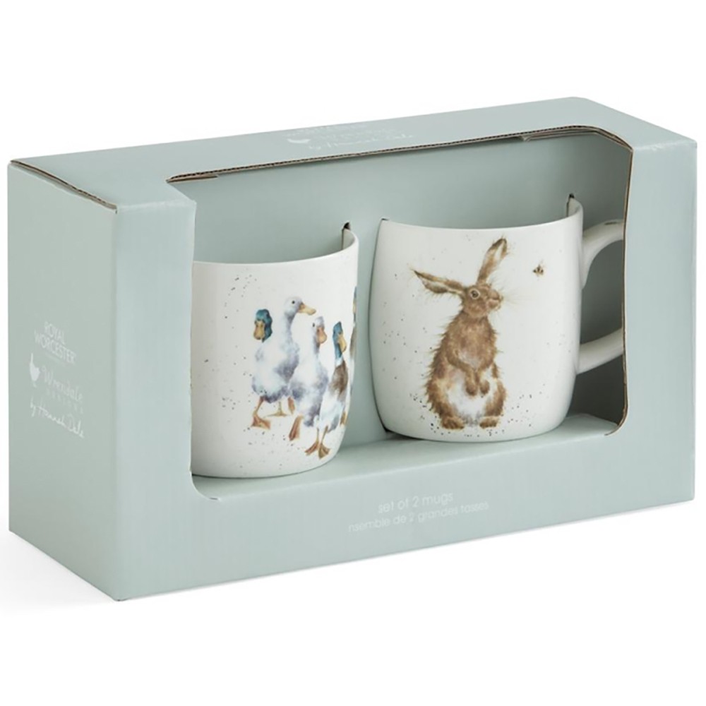 Wrendale Designs Royal Worcester Quackers & Hare Set of 2 Mugs Fine Bone China