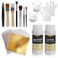 100 Pieces Gold Leaf Sheets, Complete Gilding Adhesive Kit for 100, gold