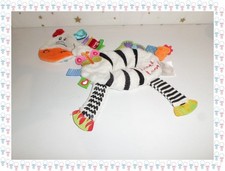㉝ - Doudou Plat Zèbre Blanc  Noir Multicolore ....  Etiquettes  Label Label