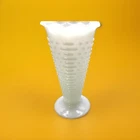1930s Anchor Hocking 9.5" Milk Glass Vase, Vtg Ruffled Hobnail Flower Holder