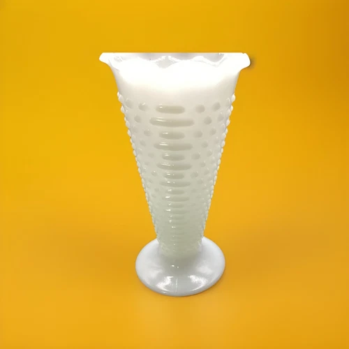 1930s Anchor Hocking 9.5" Milk Glass Vase, Vtg Ruffled Hobnail Flower Holder
