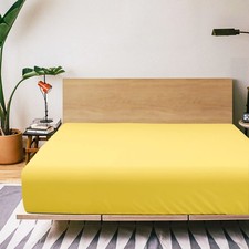 1 PCS Full Yellow Microfiber Deep Pocket Fitted Sheet 15Inch Shrinkage Resistant