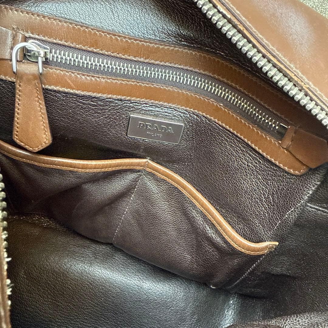 PRADA Leather Shoulder Bag Brown White Prada thumbnail 9