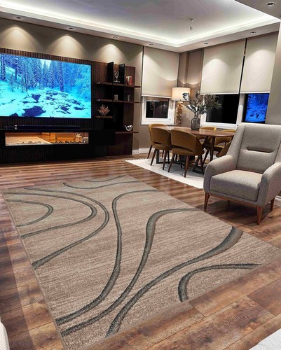 Abstract Modern Beige Area Rug Geometric Living Room Carpet - Picture 5 of 6